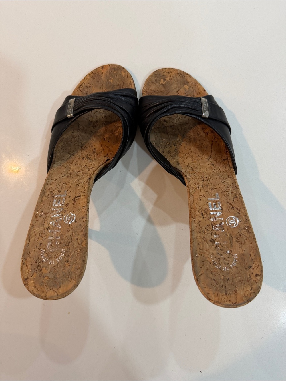 CHANEL Black Leather Cork Slide Mules vintage Y2K đź‘ - Picture 8 of 16